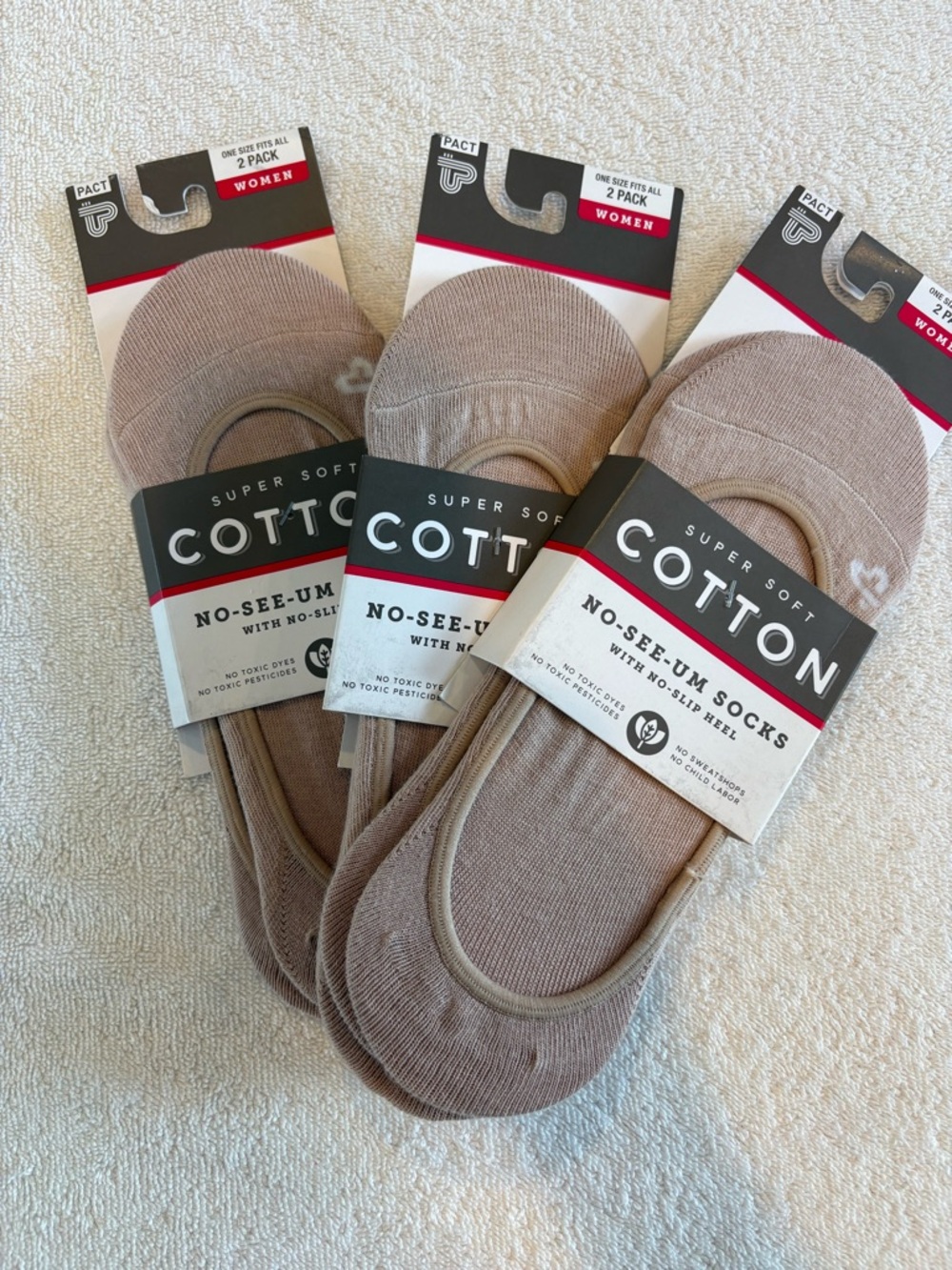 Pact Nude No Show Socks 6 Pair Organic Cotton One Size NWT